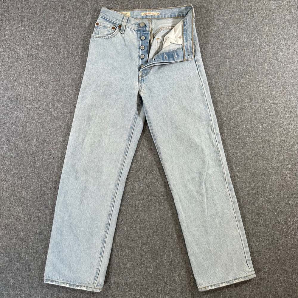 Levis Premium Ribcage Straight Ankle Jeans Womens 24 Light Wash Blue‎ Button Fly